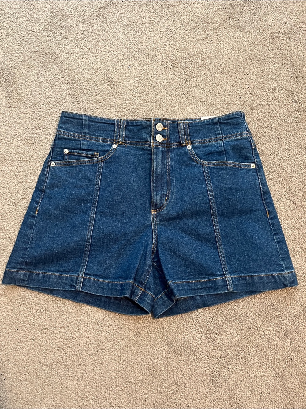 LOFT Dark Blue High-Rise 4” Denim Shorts with Double Button